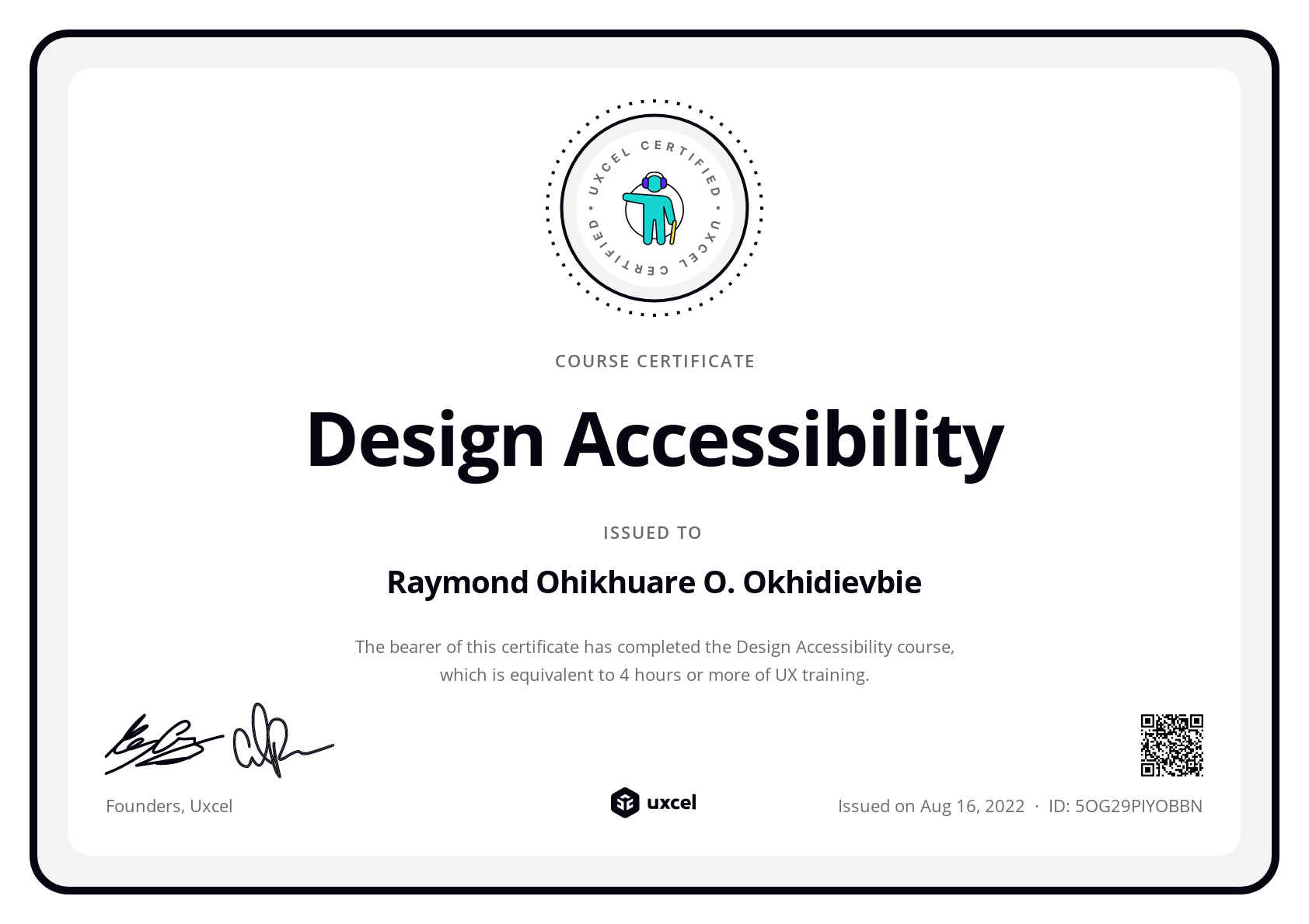 Raymond O. Okhidievbie's certificate